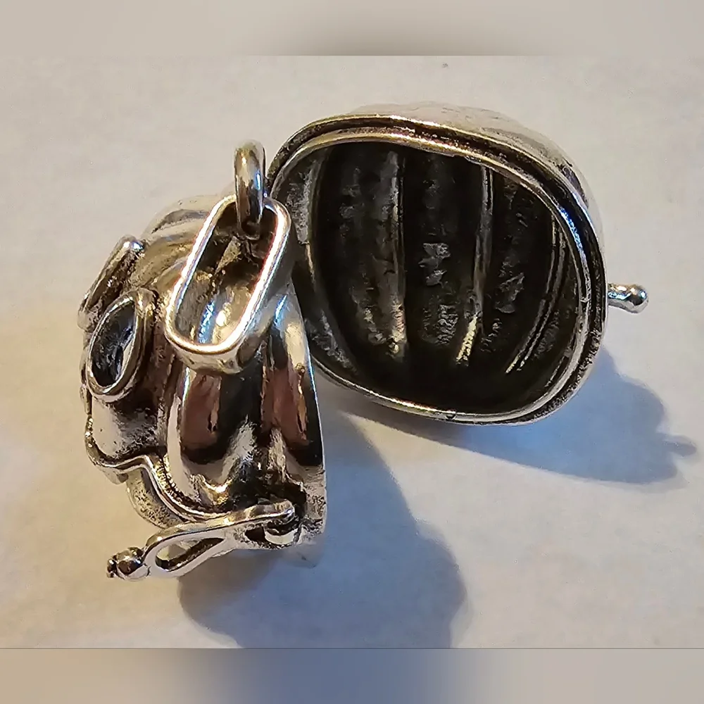 Halloween Silver Color Pumpkin Cage with 10mm Black Obsidian Gemstone Necklace - Picture 8 of 11